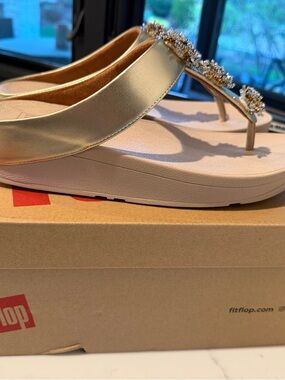 FitFlop Metallic Gold Jewel Thong Wedge Sandals - never been worn- brand new